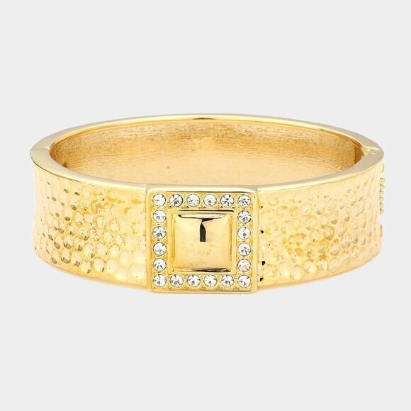 Women's Gold Bangle Bracelet Belt Buckle Rhinestone Bracelet - Picture 1 of 6